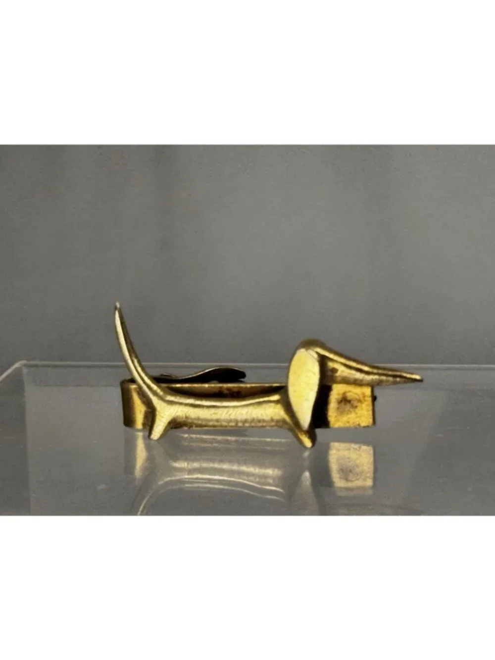 Austria Dachshund Cufflinks Tie Clip Set Wiener Dog Mid Century Brass